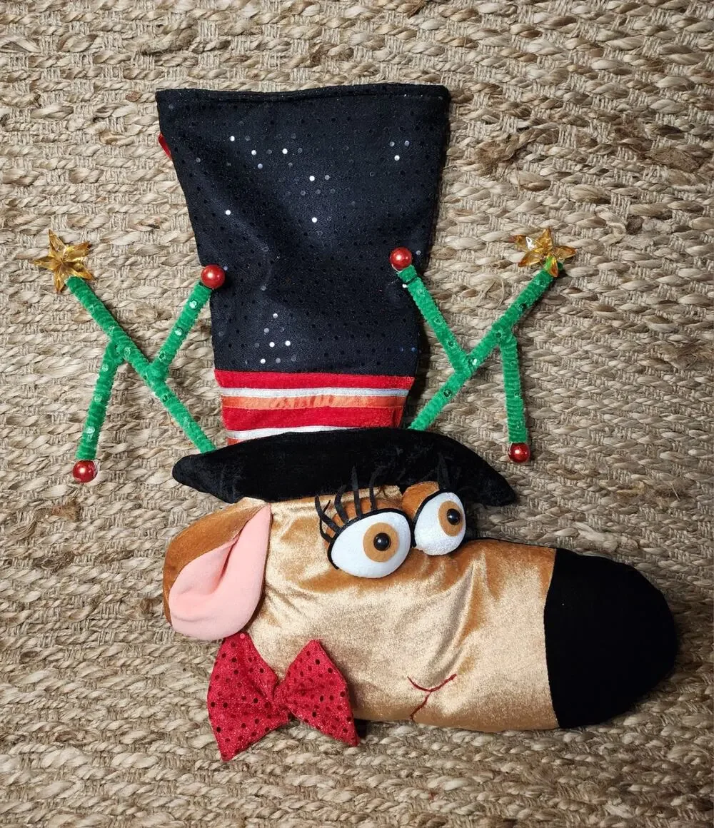 Large 3D Reindeer Christmas Stocking Lined Holiday Decor Eyelashes Sequin 22